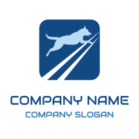 Animals & Pets Logo | Big Blue Jumping Dog in a Frame