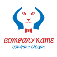 Cats Face in the Blue Arms Logo Design