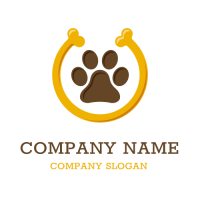 Animals & Pets Logo | Dog Footprint and Yellow Bone