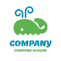 Animals & Pets Logo | Green Whale on the Waves