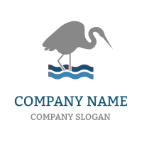 Animals & Pets Logo | Grey Heron and Blue Waves