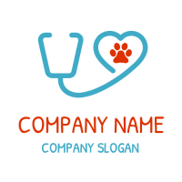 Stethoscope with Heart and Footprint Logo Design