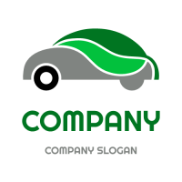 Eco Car with Green Leaves Logo Design