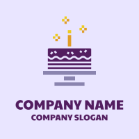 Purple Birthday Cake with Candle Logo Design