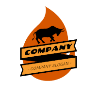 Black Bull Silhouette with Flames Logo Design