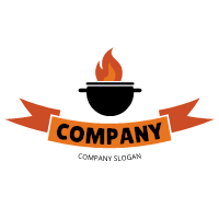 BBQ Logo | Black Cooking Pot with Orange Banner