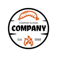 Fire and Sausage in Black Circle Logo Design