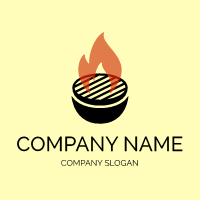 BBQ Logo | Minimalist Grill and Red Fire