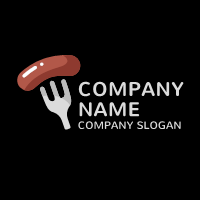 Modern Sausage Silhouette on Fork Logo Design