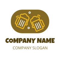 Beer Logo | Two Orange Cheering Beer Mugs