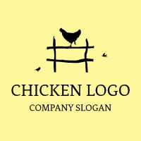 Chicken Logo | Black Hen on the Fence with Two Birds
