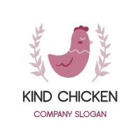 Pink Rooster with Two Branches Logo Design
