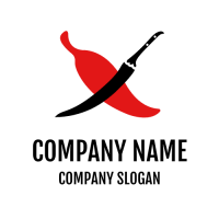 Black Pepper Knife and Red Chili Logo Design