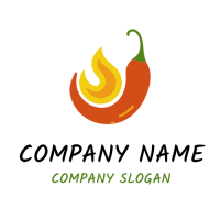 Hot Spicy Pepper with Orange Flames Logo Design