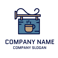 Blue Signboard with Coffee Mug Logo Design