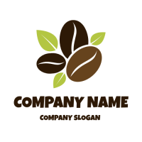 Three Coffee Beans with Leaves Logo Design