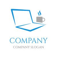 Computer Logo | Laptop Silhouette with a Cup of Tea