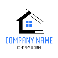 Black Building with Blue Window Logo Design