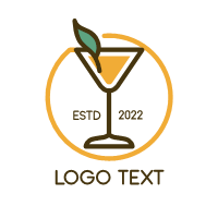 Cocktail Glass with Mint Leaf Logo Design