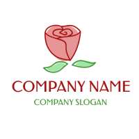 Elegant Red Rose with Leaves Logo Design