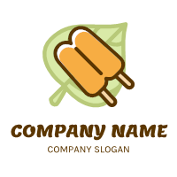 Ice Cream Logo | Orange Sorbet on Green Leaf