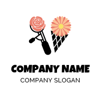 Ice Cream Logo | Pink Flowers in Black Scoop