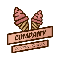 Two Strawberry Ice Cream Cones Logo Design