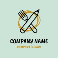 Kitchen Logo | Fork and Pencil with Yellow Round