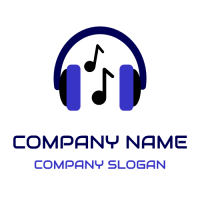 Blue Headphones with Notes Logo Design