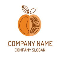 Half of Peach with Brown Leaves Logo Design