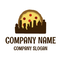 Pizza Logo | Dark Brown City Silhouette