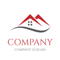 Two Red Cottages and Grey Line Logo Design