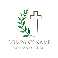 Cross Silhouette and Green Branch Logo Design