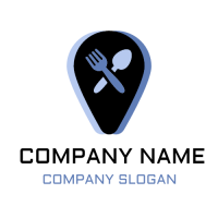 Fork and Spoon with Blue Elements Logo Design