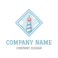 Travel & Hotel Logo | Blue Lighthouse in the Sea