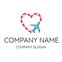Red Heart and Blue Airplane Logo Design