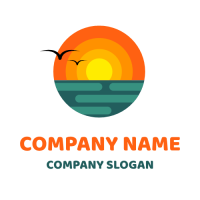 Two Seagulls in Front of the Sunset Logo Design