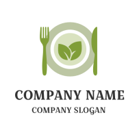 Vegan Logo | Green Plate with Fork and Knife